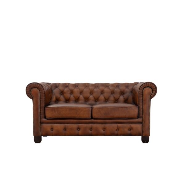 Chesterfield Traditional Genuine Antique Tan Leather Two Seater Sofa