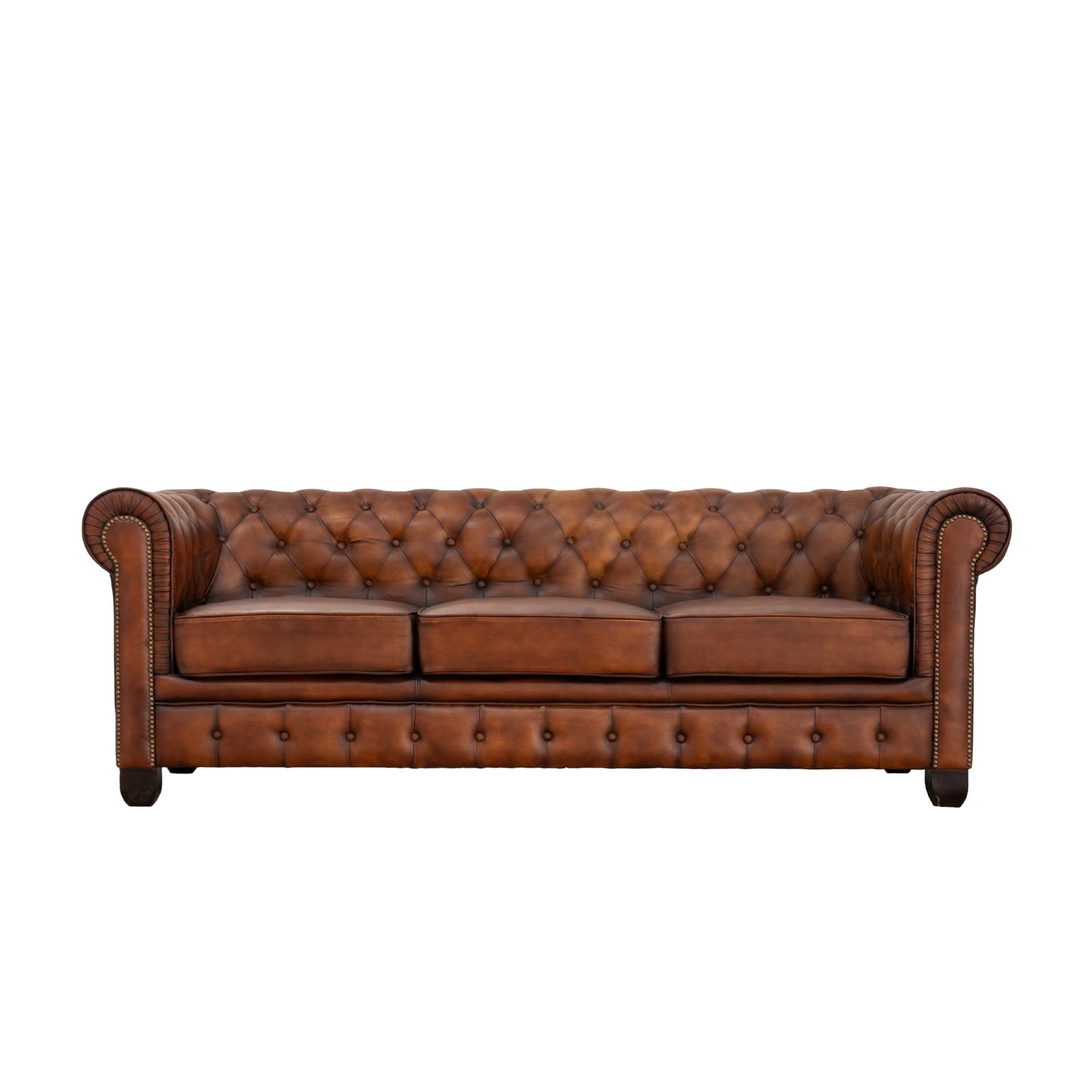 Chesterfield Brown23 Chesterfield Traditional Genuine Antique Tan Leather Three Seater Sofa