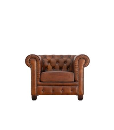 Chesterfield Traditional Genuine Antique Tan Leather One Seater Sofa