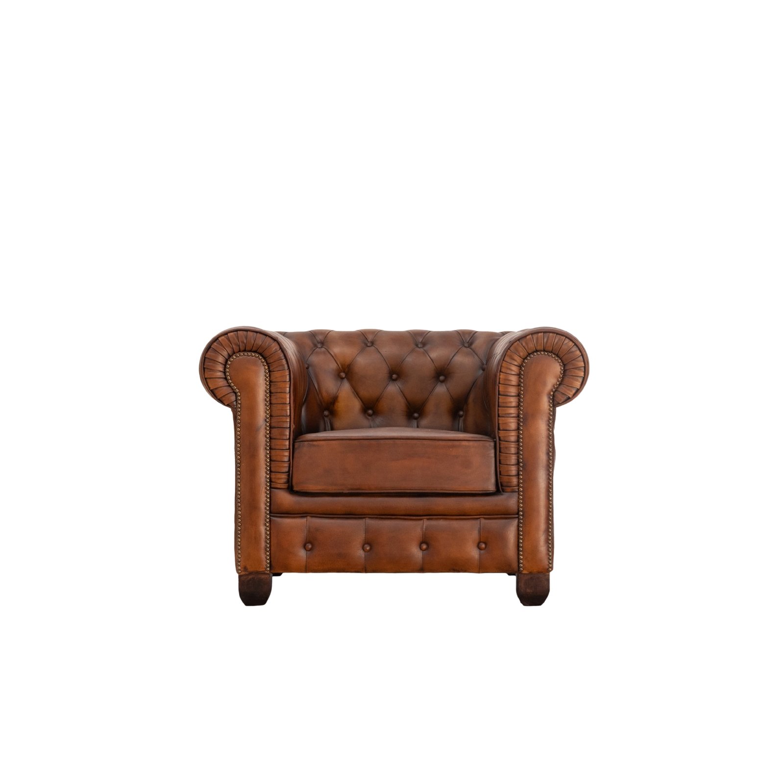 Chesterfield Brown24 Chesterfield Traditional Genuine Antique Tan Leather One Seater Sofa
