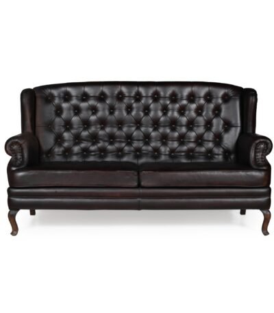 Chesterfield Traditional Dark Brown High Back Three Seater Leather Sofa