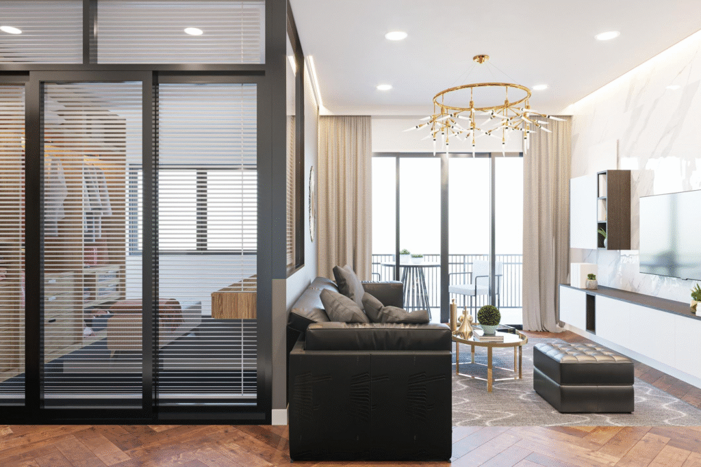 Modern sofa cum bed design for smart homes in a contemporary living room